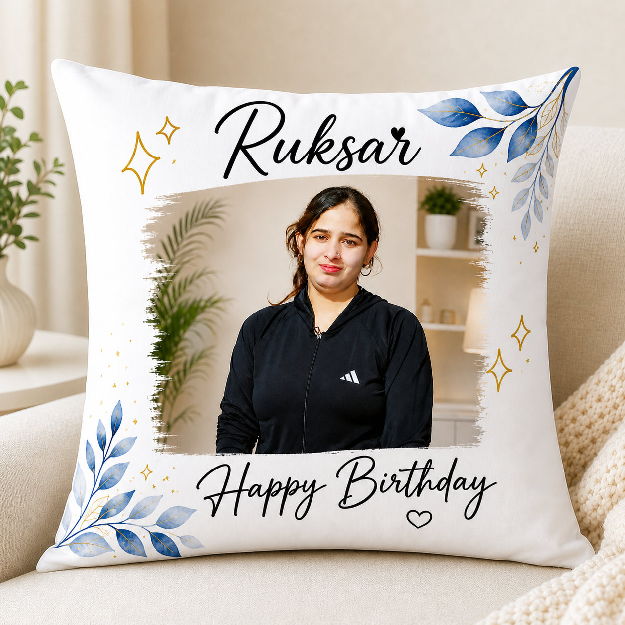 Personalized Photo Pillow/Cushion - Cushion Cover with Fiber Filler, White, Set of 1, 16x16 Size