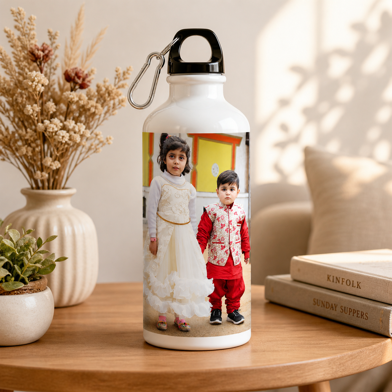 Aluminium Personalized Photo And Name Customized Sipper For Gym, School Or Office- Engrave Your Name On Water Bottles For Kids & Adults (750 Ml- White Bottle)