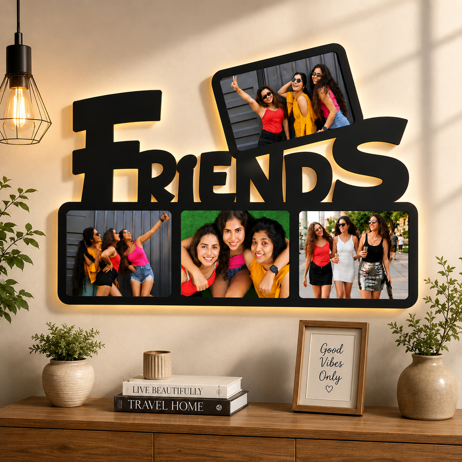 Celebrate your friendship memories with a beautifully customized MDF wooden photo frame featuring your favorite 4 photos. Perfect for Friendship Day, birthdays, and special moments with your best friend.
